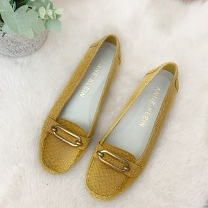 [Anne Klein] Leather Mustard Yellow Snake Print Buckle Loafers